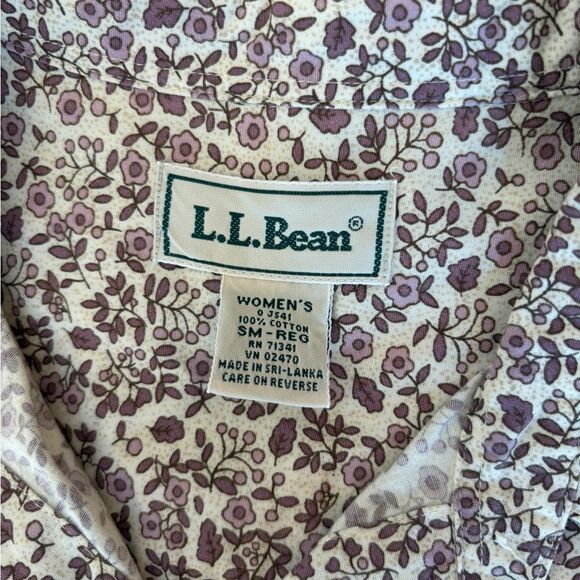 LL Bean Vtg Button Up Long Sleeve Cotton Shirt Floral Woman Small Purple Cream - Picture 7 of 9